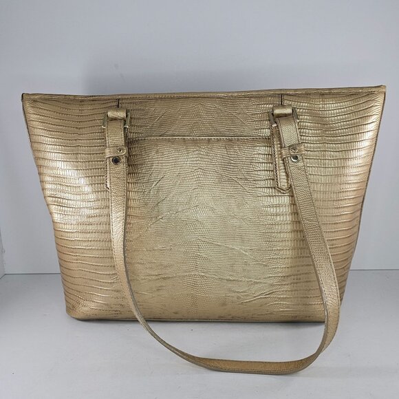 Brahmin Medium Classy Asher Leather Shoulder Tote Bag Gold Tones Calf Hair - Picture 8 of 16